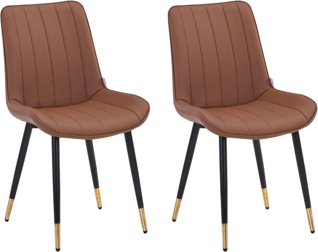2 x Faux PU Leather Accent Padded Cushioned Dining Office Living Room Chairs With Chrome Legs