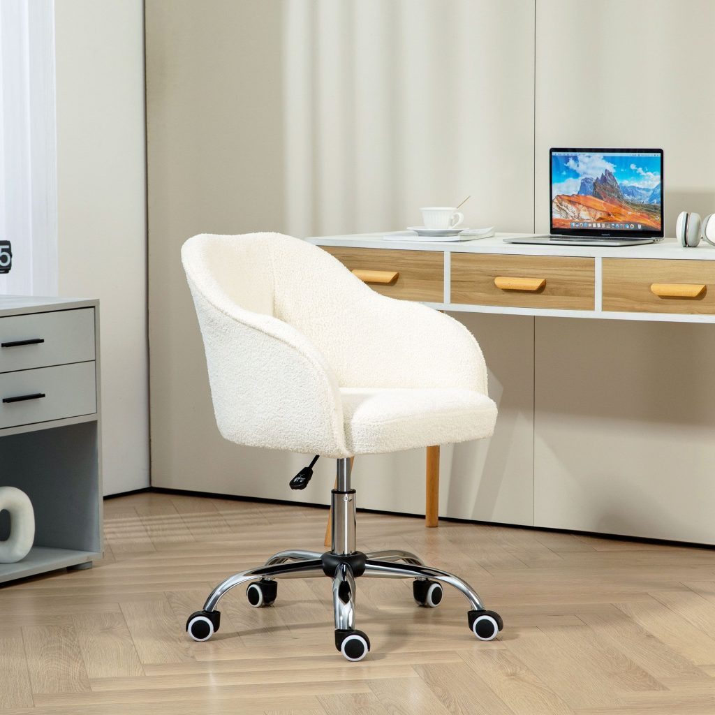 Fluffy Desk Chair for Home Study Bedroom, Fabric Makeup Vanity Chair