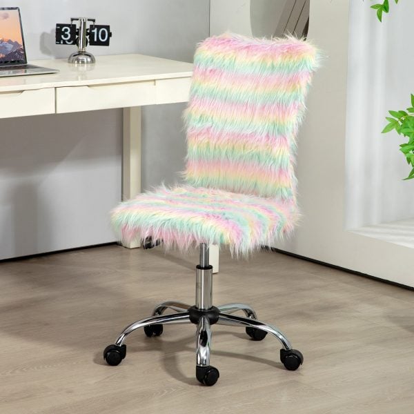 Fluffy Makeup Vanity Chair with No Arm Swivel Wheels Multicolour | Bed Sava