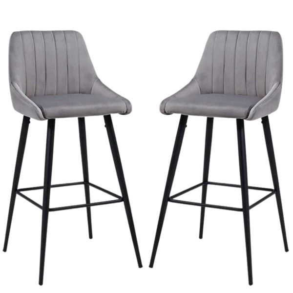 Bar Stools Featuring Velvet Seat And Black Steel Frame With Footrest Base Breakfast Bar Chair Set of 2 | Bed Sava