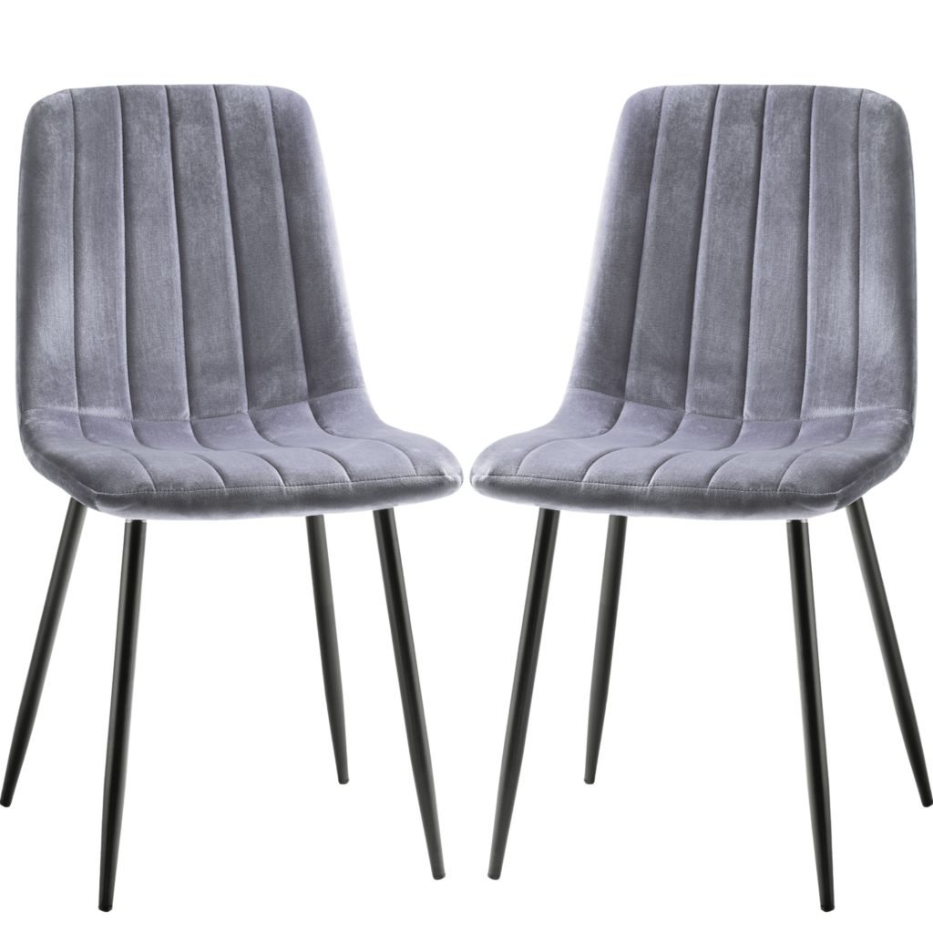 Dining Chairs with Cushioned Pad Seat & Solid Metal Black Legs - Velvet Upholstered Kitchen Chairs Set of 2