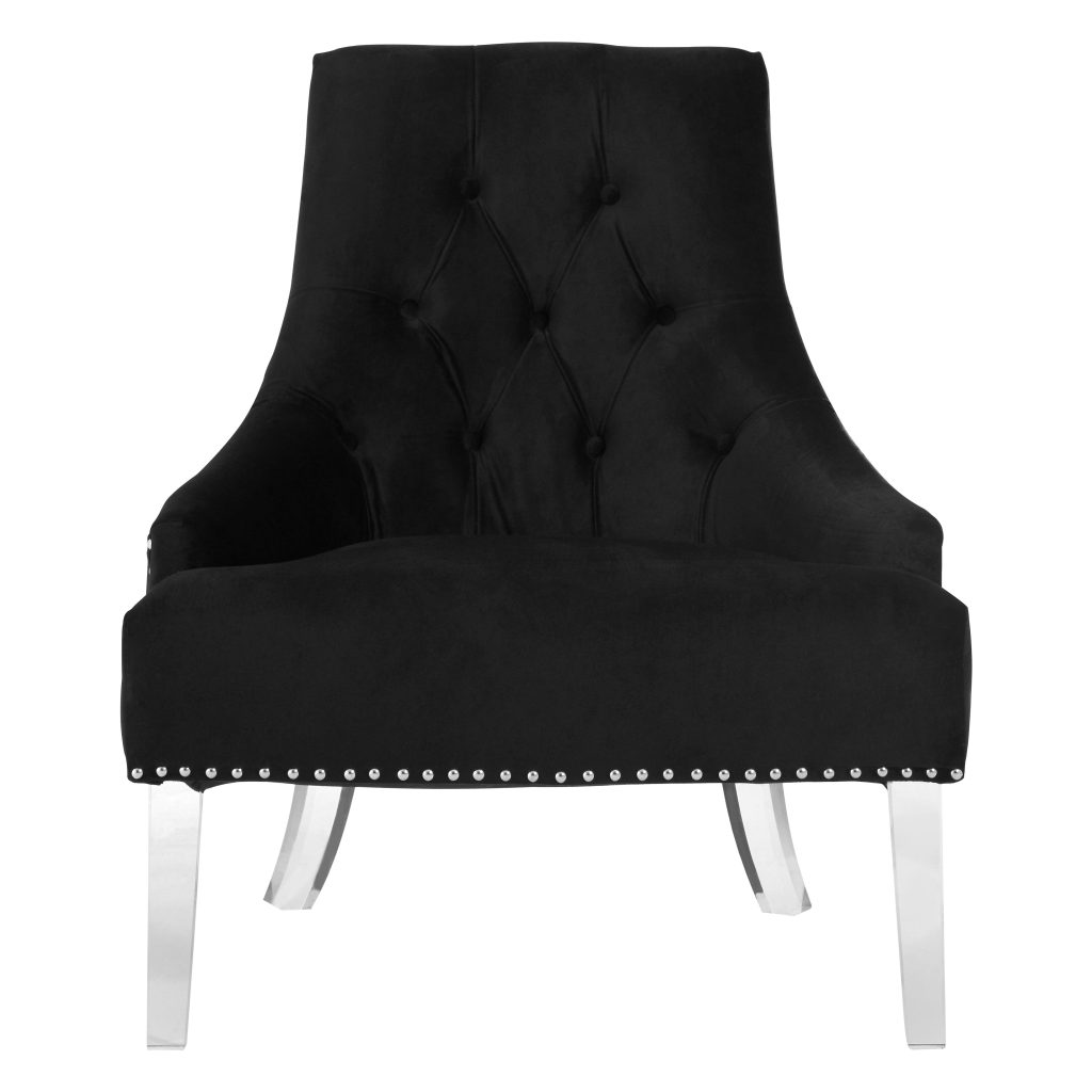 Elegant Button Tufted Black Chair, Velvet Upholstered Mid Century Armchair, Sturdy Comfortable Armchair
