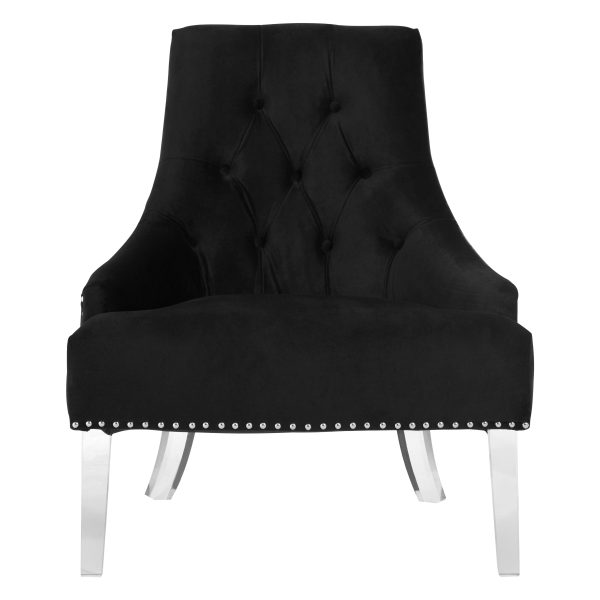 Elegant Button Tufted Black Chair Velvet Upholstered Mid Century Armchair Sturdy Comfortable Armchair | Bed Sava