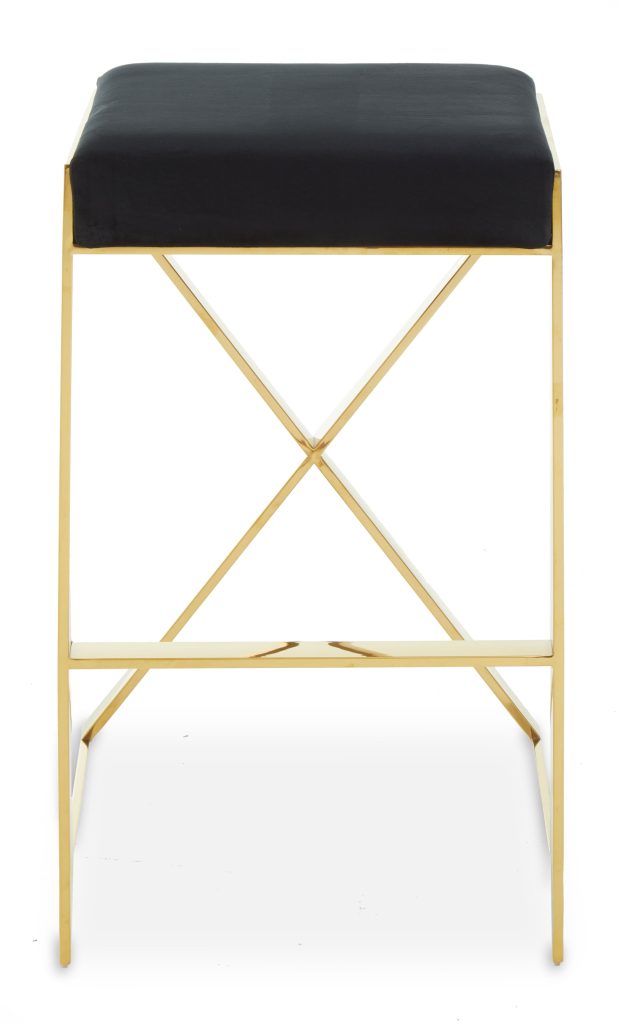 Velvet Bar Stool, Gold Finish Frame Bar Chair with Footrest, Modern Design Home Stool for Living Area
