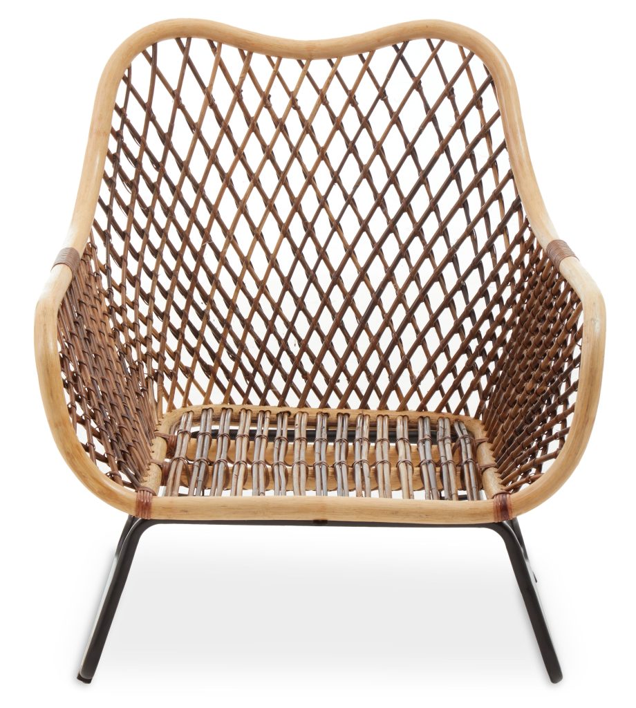 Interiors by Premier Brown Rattan Chair with Iron Base, Rattan Arm Chair, Rattan Dining Chair, Cane Arm Chair for Living Room