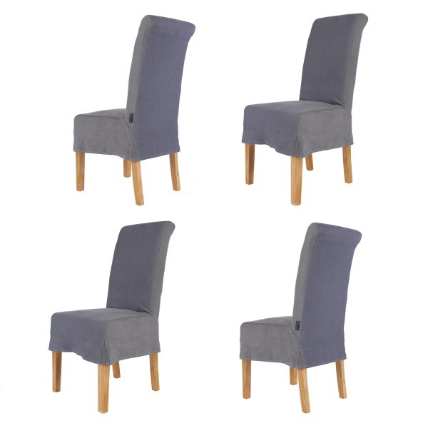 Set of 4 Riviera Loose Cover Kitchen Furniture Dining Room Chair  Grey | Bed Sava