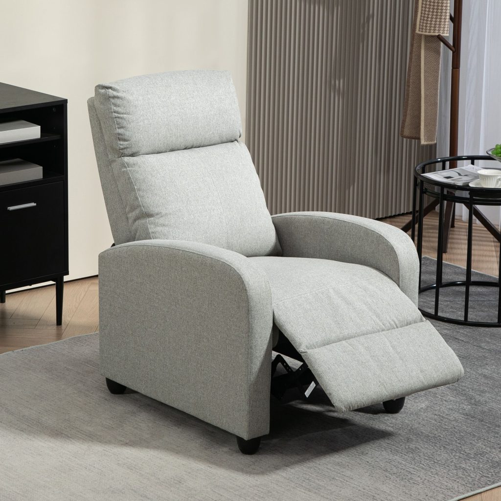 Linen Fabric Reclining Chair with Padded Seat, Light Grey