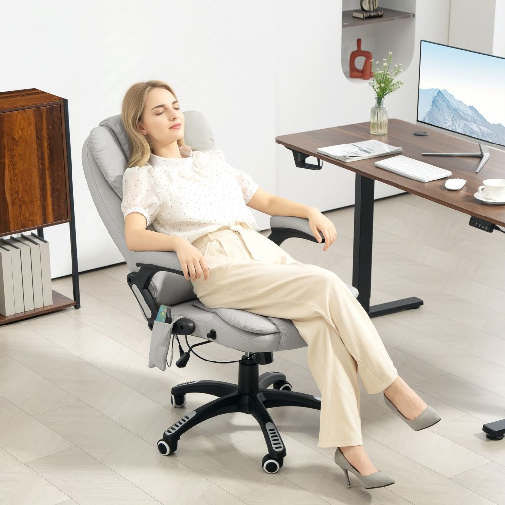 Heated Vibrating Massage Chair with Reclining Function, Light Grey