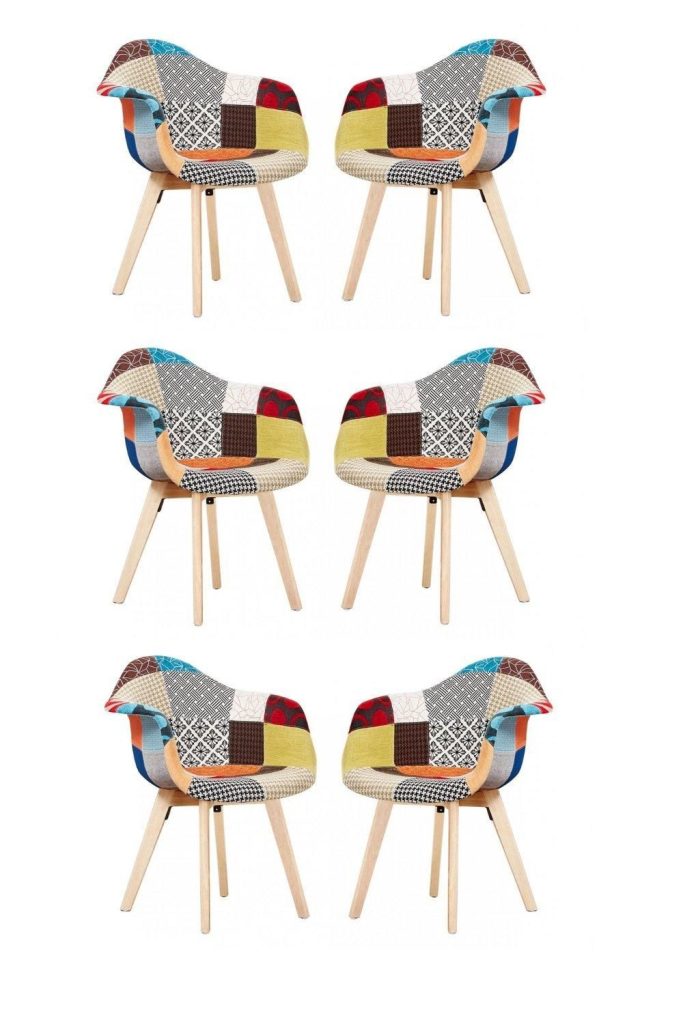 6PCs 'Patchwork Tub Fabric Dining Chairs' Upholstered Dining ArmChair