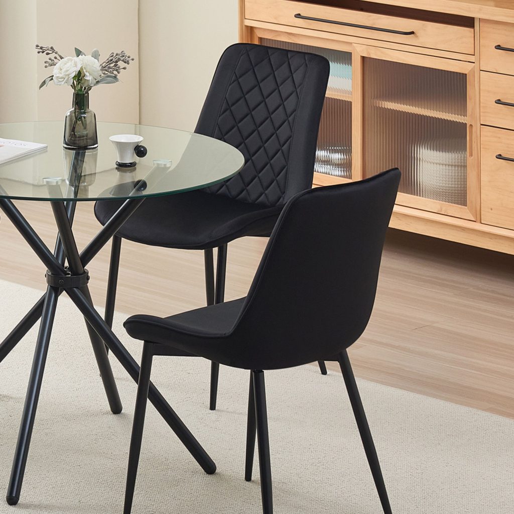 Amelia Velvet Comfort Dining Chairs - Black - Set of 2