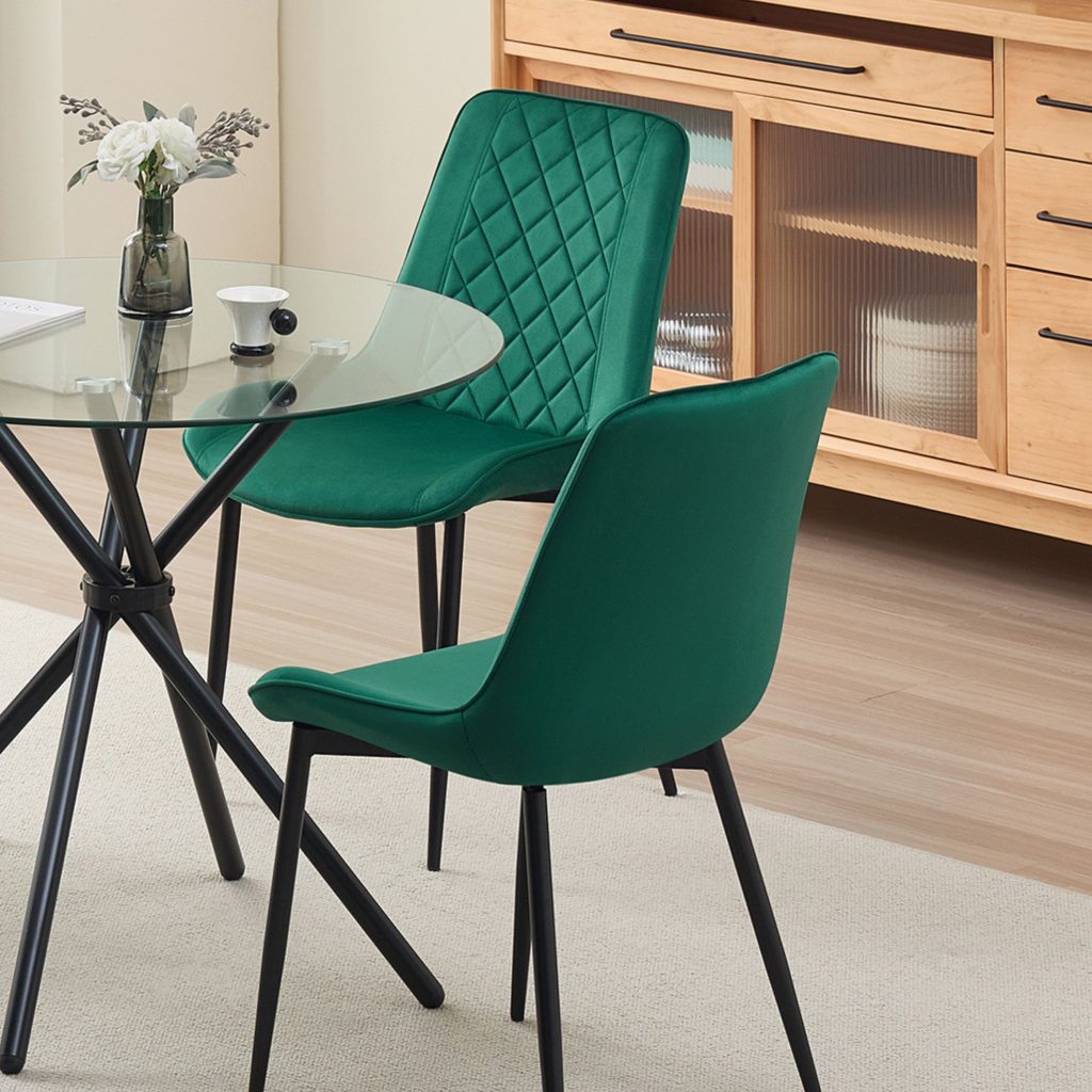 Amelia Velvet Comfort Dining Chairs - Green - Set of 2