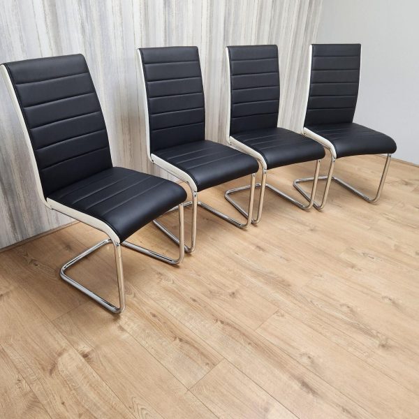 Dining Chairs High Back Set Of 4 Faux Leather Padded Marco Chrome Black White Kitchen Dining Room | Bed Sava