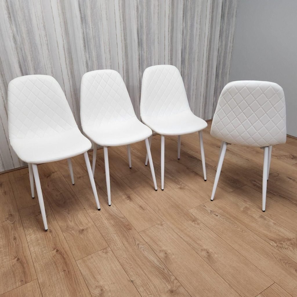 Dining Chairs Set Of 4 white Chairs Stitched Faux Leather Chairs, Soft Padded Seat Living Room Chairs, Kitchen Chairs