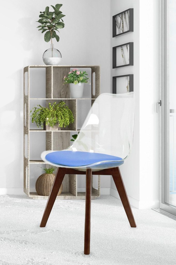 Soho Clear Plastic Dining Chair with Squared Dark Wood Legs