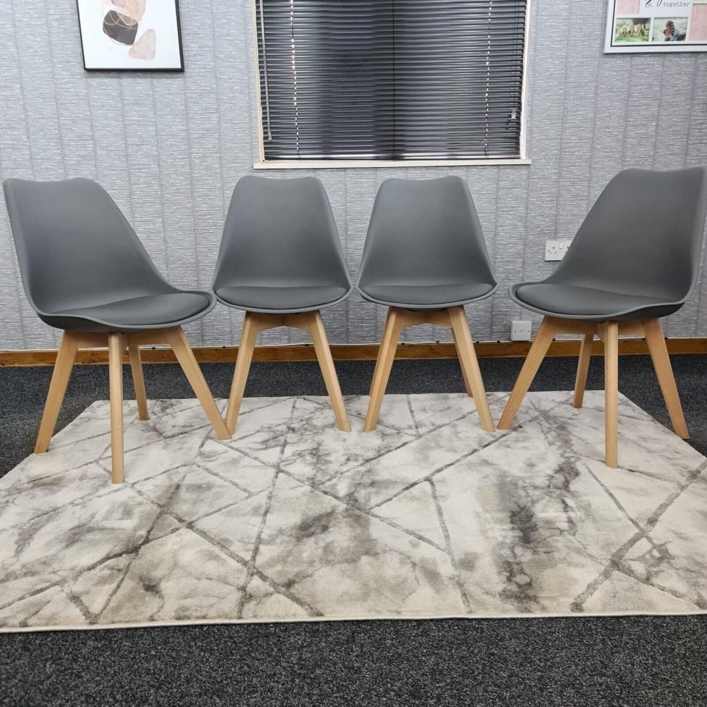 Dining Chairs Set Of 4 Kitchen Tulip Chairs Wooden Legs Padded Seats