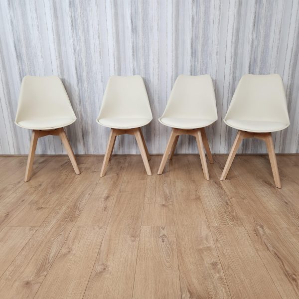Set of 4 Cream Dining Chairs PU Leather with Soft Padded Seat for Dining Room | Bed Sava