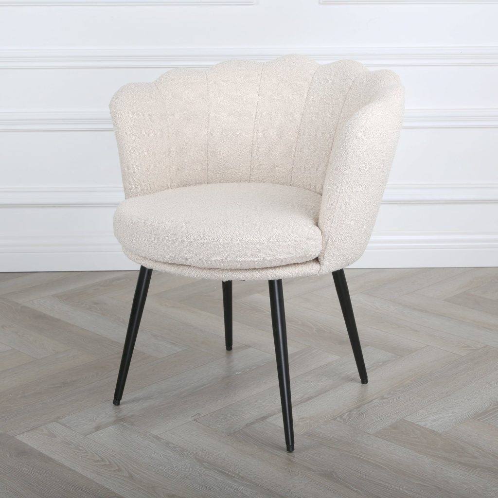 Flora - Boucle Armchair in Cream - (Black Legs)
