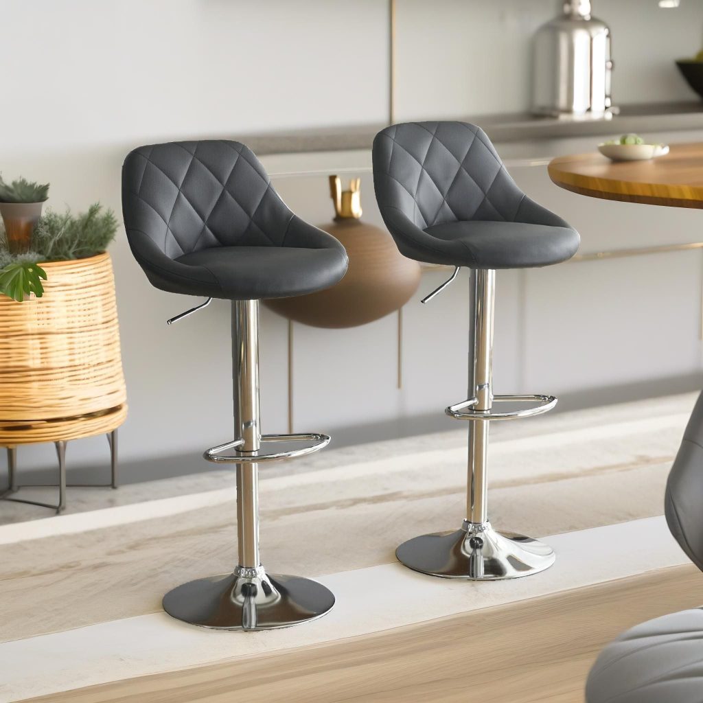 2PC Height Adjustable 360 Swivel Barstools Set Black Kitchen Furniture