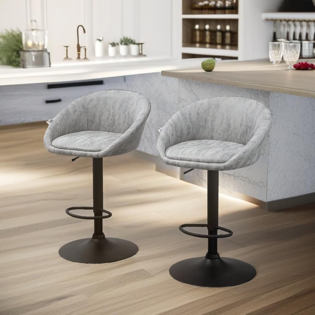 2PC Height Adjustable 360 Swivel Barstools Set With Backrest Kitchen Livingroom Furniture