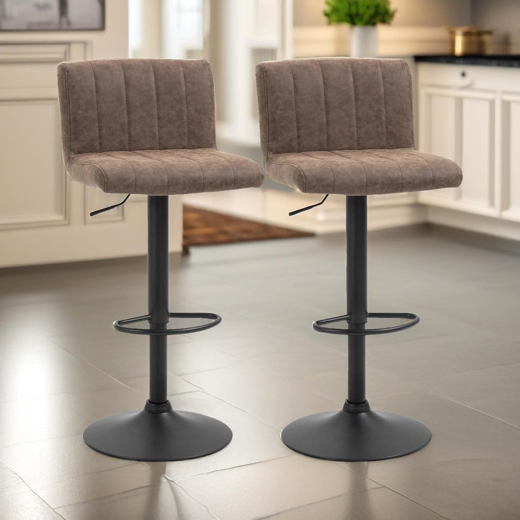 2PC Height Adjustable 360 PU Leather Swivel Barstools Set Armless