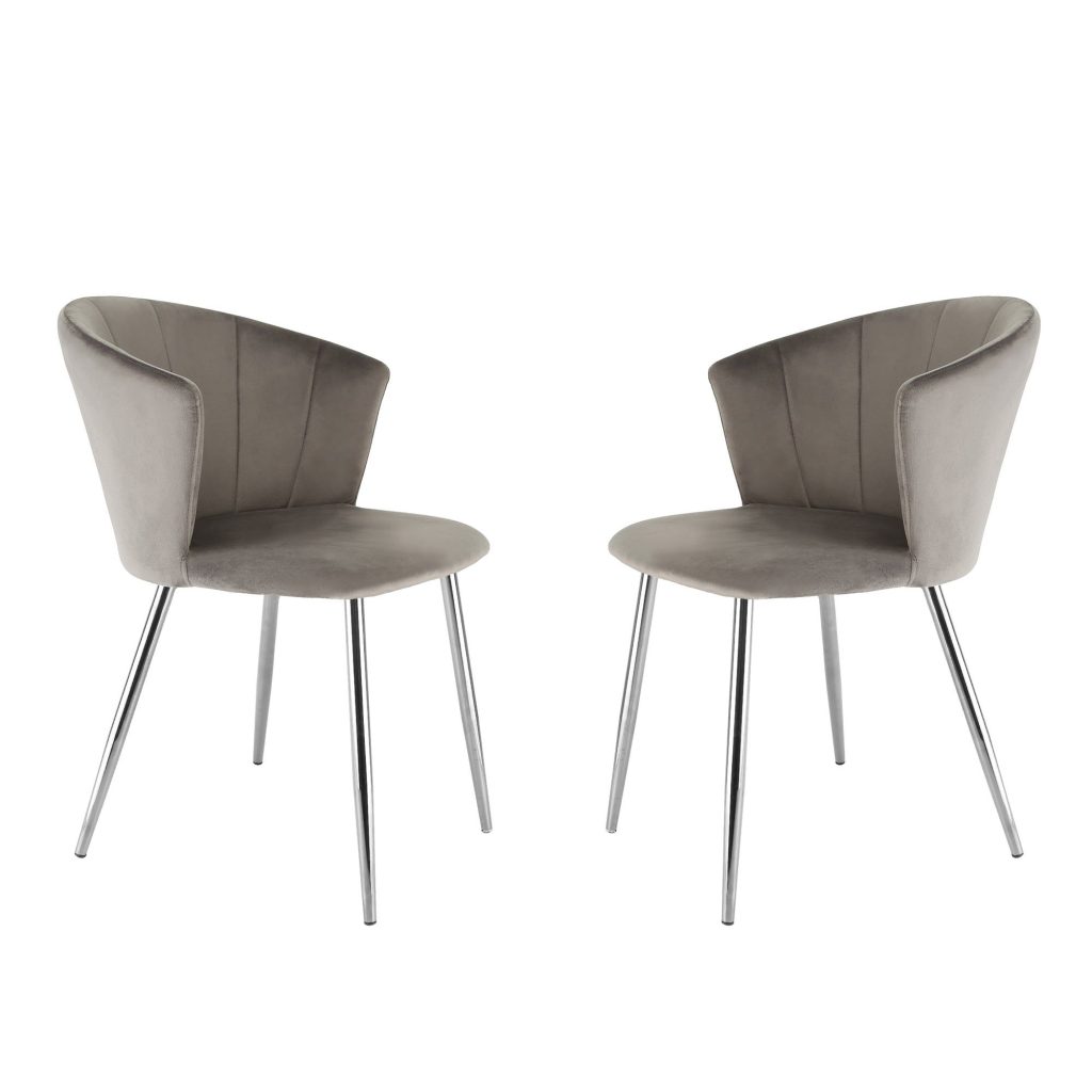 Mill - Set of 2 Velvet Dining Chairs - Grey Silver Leg