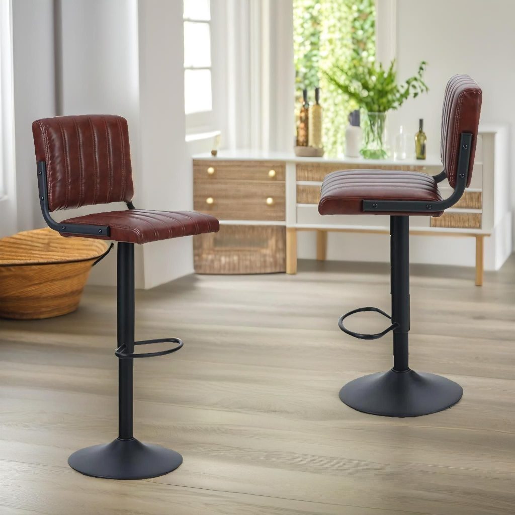 2PC Height Adjustable 360 Swivel Barstools Set With Backrest And Footrest