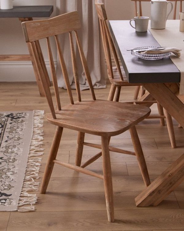 Set of 2 Turner Oak Spindle Back Hoop Hallway Kitchen Furniture Dining Chair Seating Back Chairs | Bed Sava
