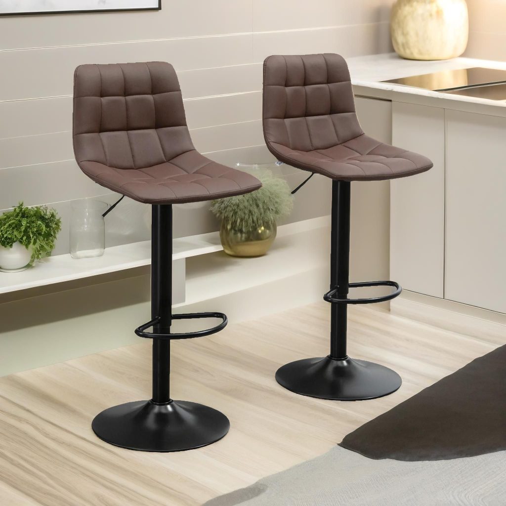 2PC Height Adjustable 360 Swivel Barstools Set With Shell Seat