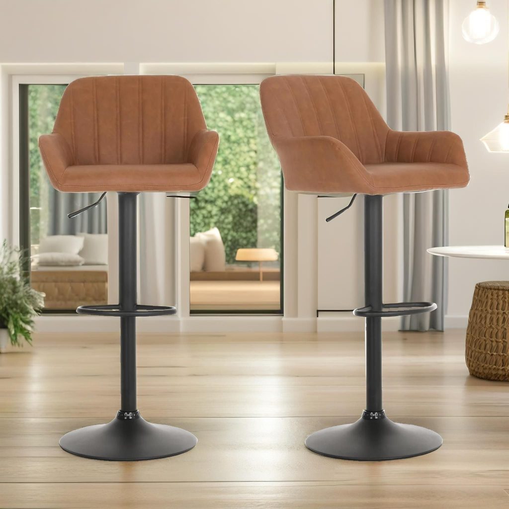 2PC Height Adjustable 360 Swivel Barstools Set With Backrest Kitchen Furniture