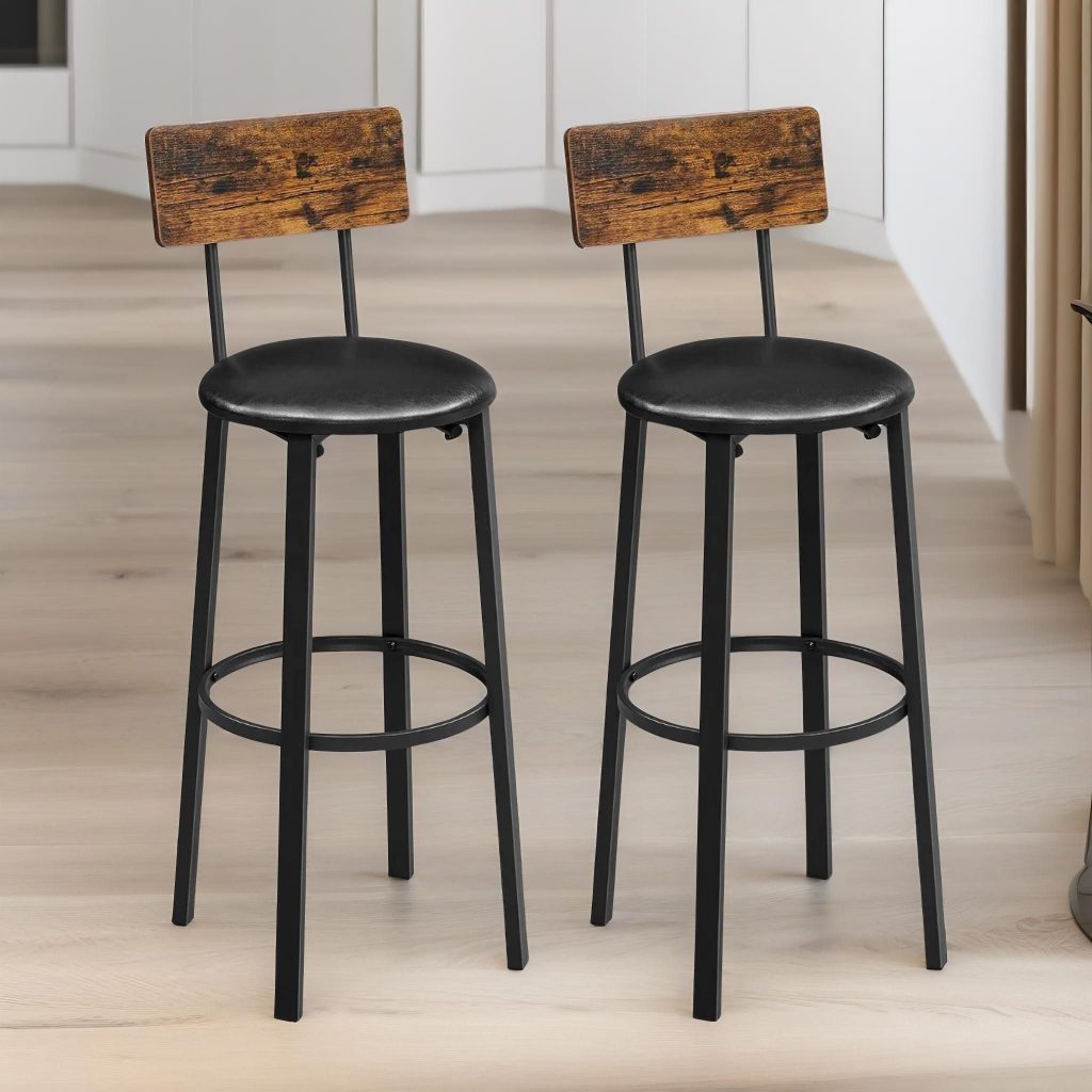 2PC Retro Style Barstools Set With Backrest Rustic Brown