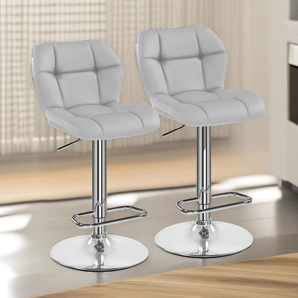 2PC Height Adjustable 360 Swivel Barstools Set With Backrest