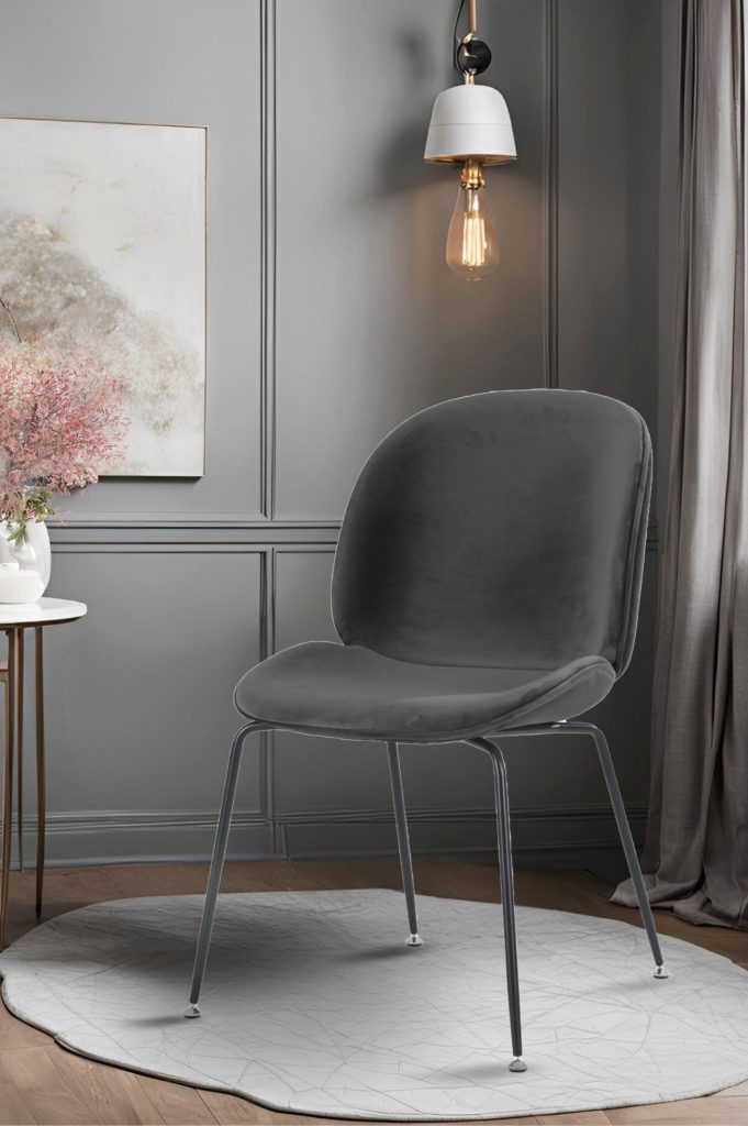 Luxurious Velvet Dining Chair with Black Metal Legs