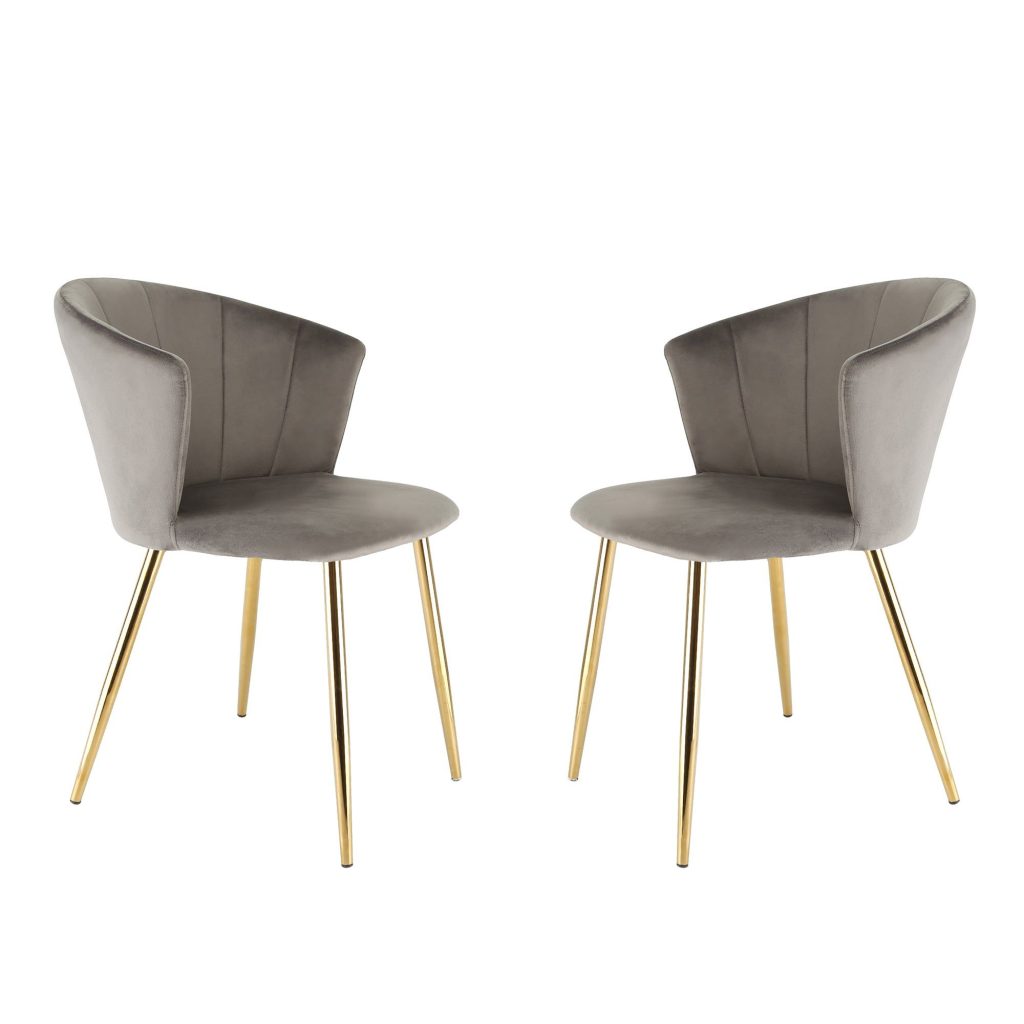 Mill - Set of 2 Velvet Dining Chairs - Grey Gold Leg