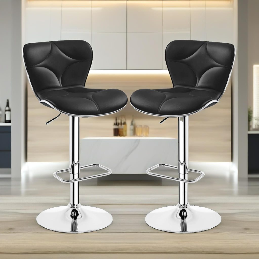 2PC Height Adjustable 360 Swivel Barstools Set With Shell Backrest