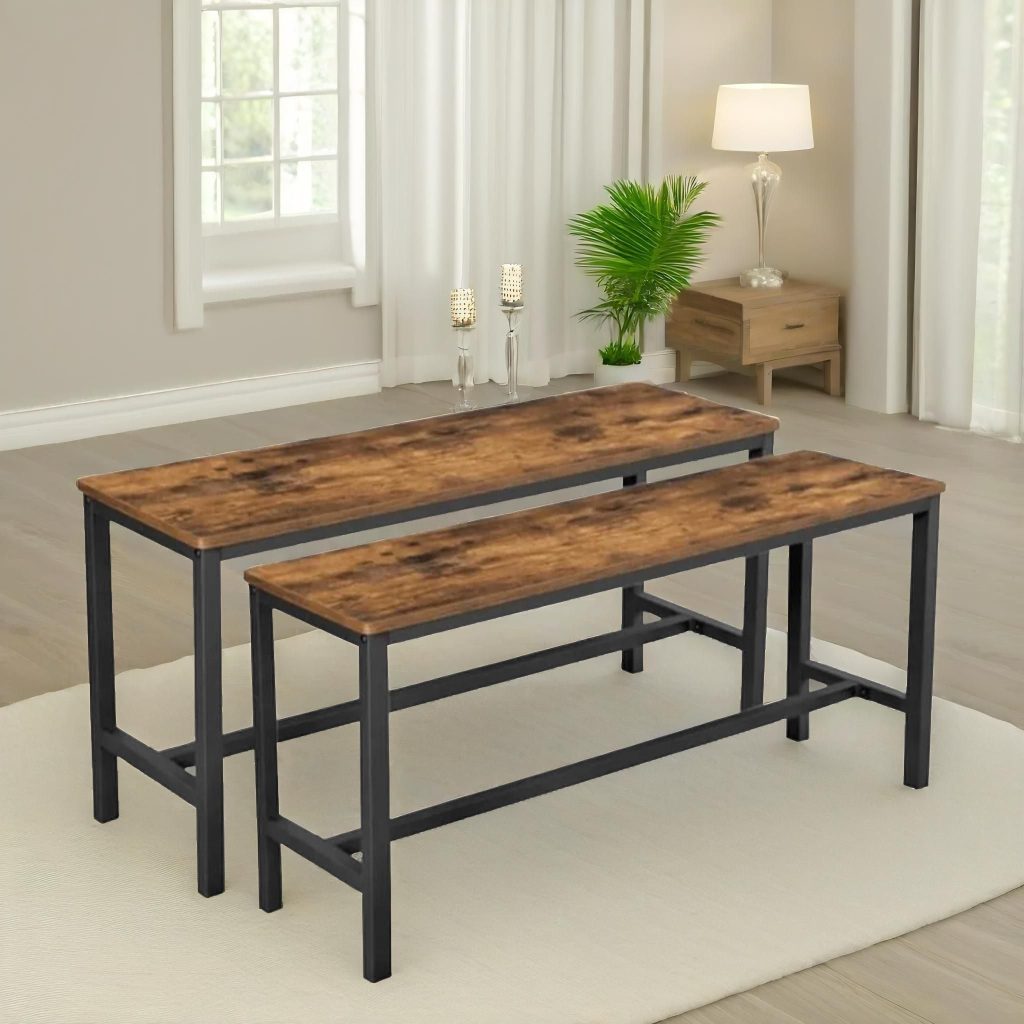 2PC Industrial Dining Benches Indoor Outdoor Rustic Brown Furniture