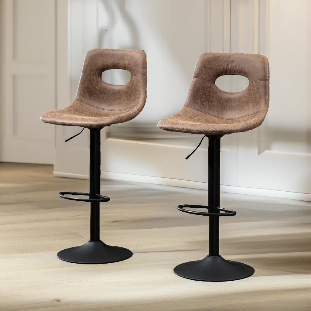 2PC Height Adjustable 360 Swivel Barstools Set With Curved Backrest