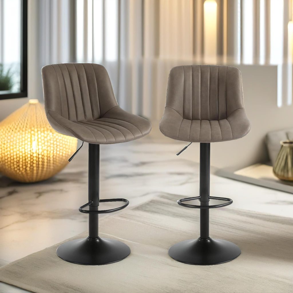 2PC Height Adjustable 360 PU Leather Swivel Barstools Set