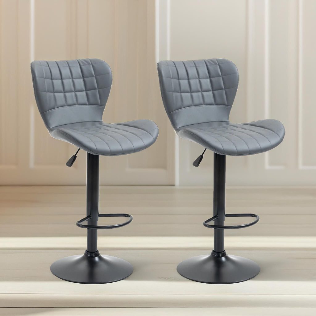 2PC Height Adjustable 360 Swivel Barstools Set With Backrest Grey & White