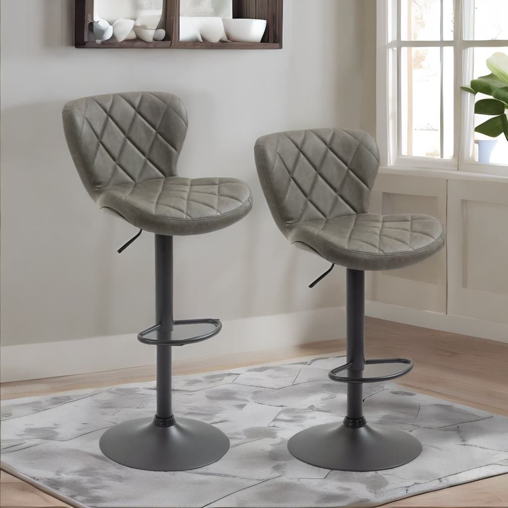 2PC Height Adjustable 360 Swivel Barstools Set Black Kitchen Livingroom Furniture