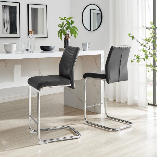 Lorenzo 2x Faux Leather  Silver Bar Chairs | Bed Sava