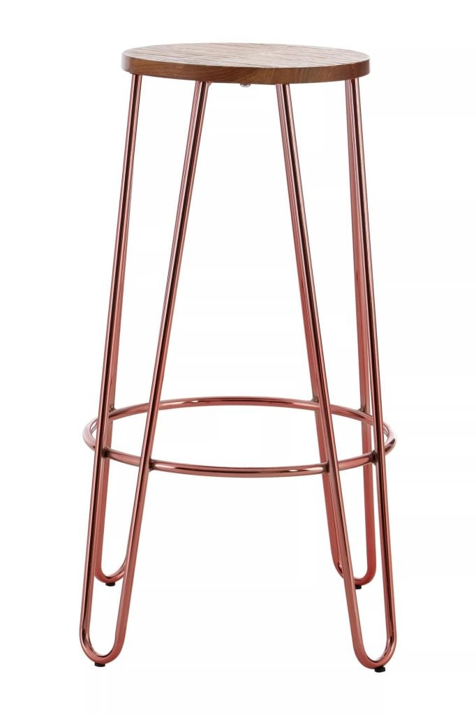 Interiors by Premier Rose Gold Metal and Elm Wood Round Bar Stool, Hairpin Stool, Sturdy Stool for Bar, Kitchen Counter
