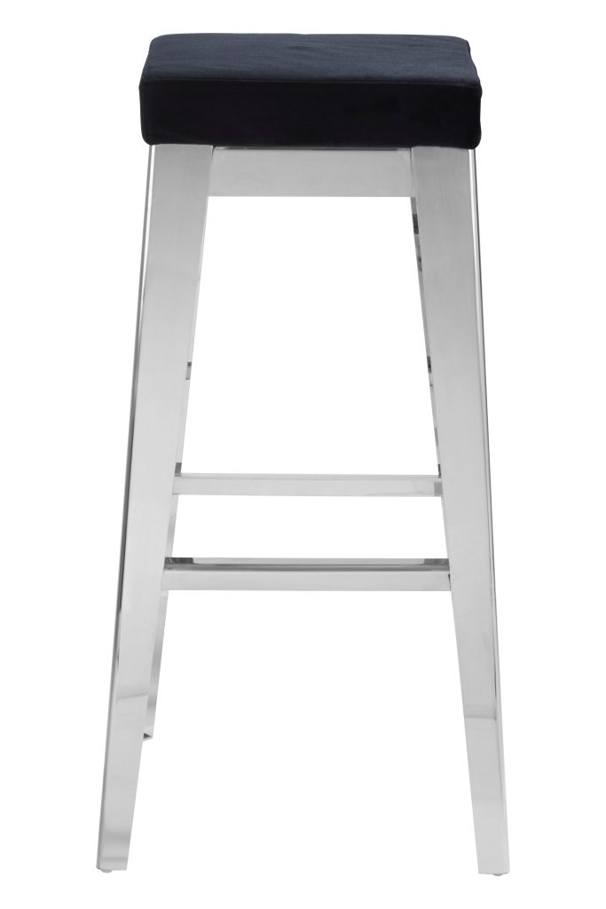 Silver Bar Stool For Patio-Black Velvet Counter Seat For Kitchen-Stainless Steel Bar Seat-Breakfast Stool