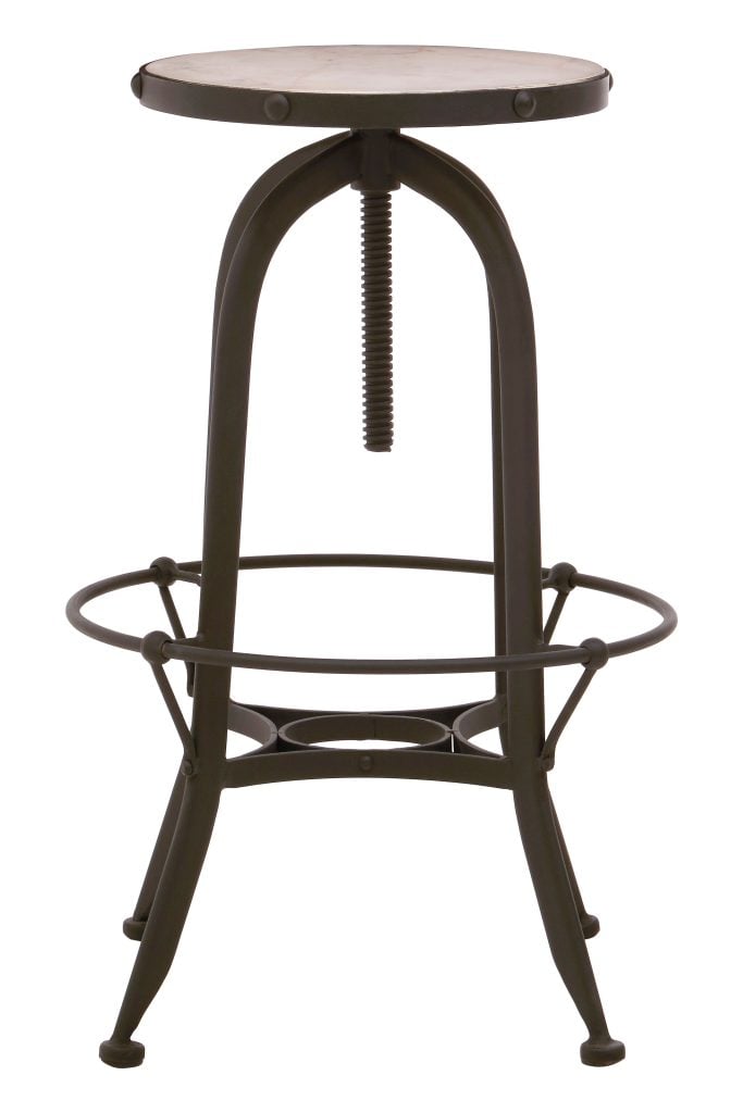 Industrial Styled Black And Green Finish Bar Stool, Durable Counter Seat, Metal Stool With Green Marble