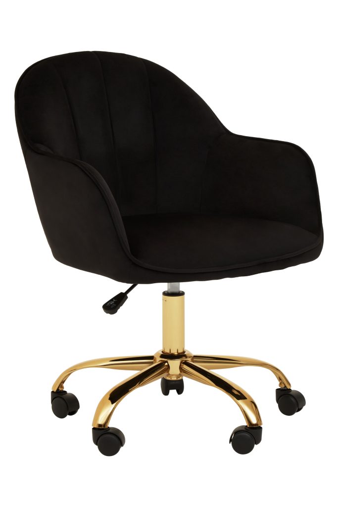 Comfortable Grey Velvet And Gold Base Home Office Chair, Ergonomic Work From Home Chair, Movable Chair