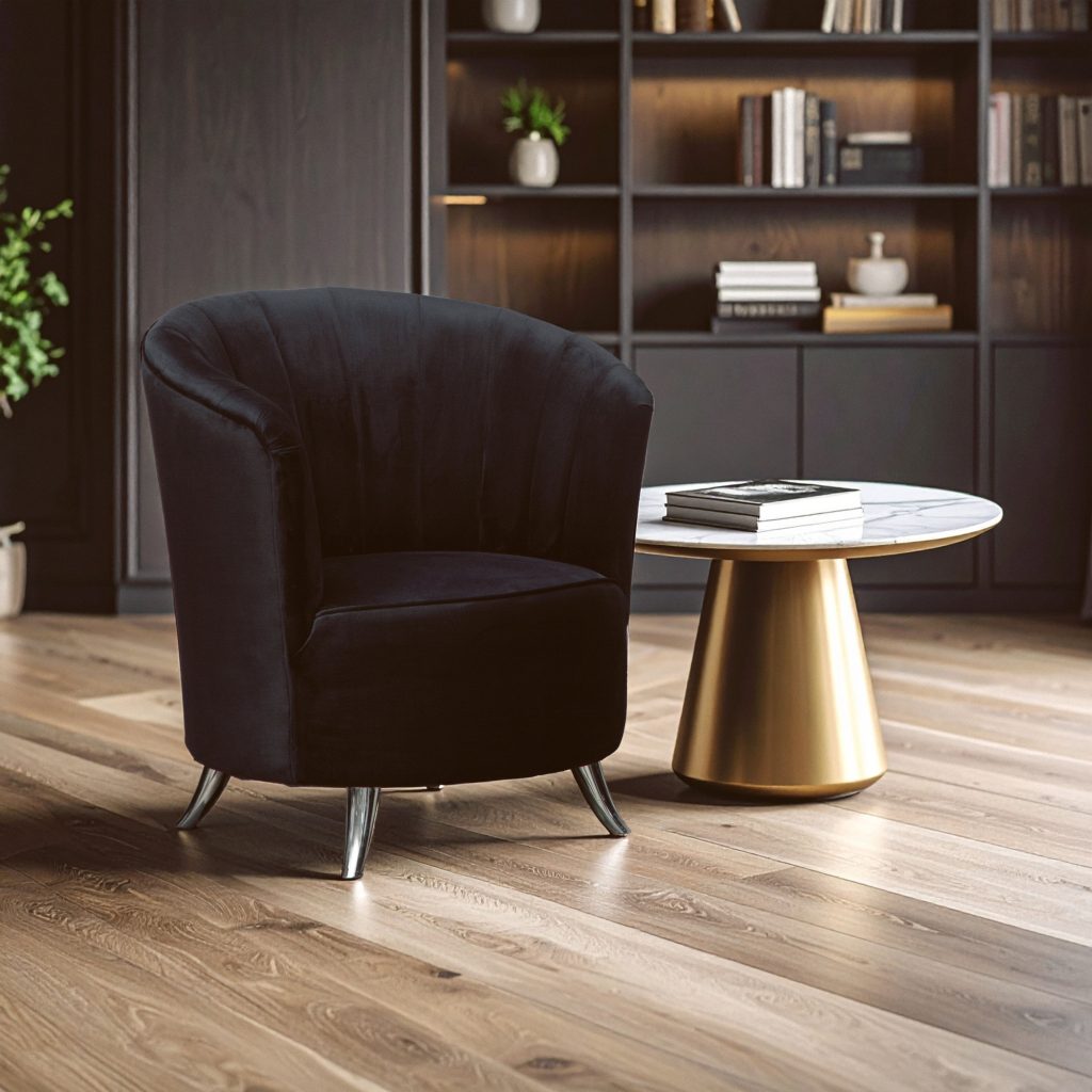 Tub Chair, Stylish Office Chair, Classy Velvet Chair, Round Velvet Upholstery Chair for Lounge