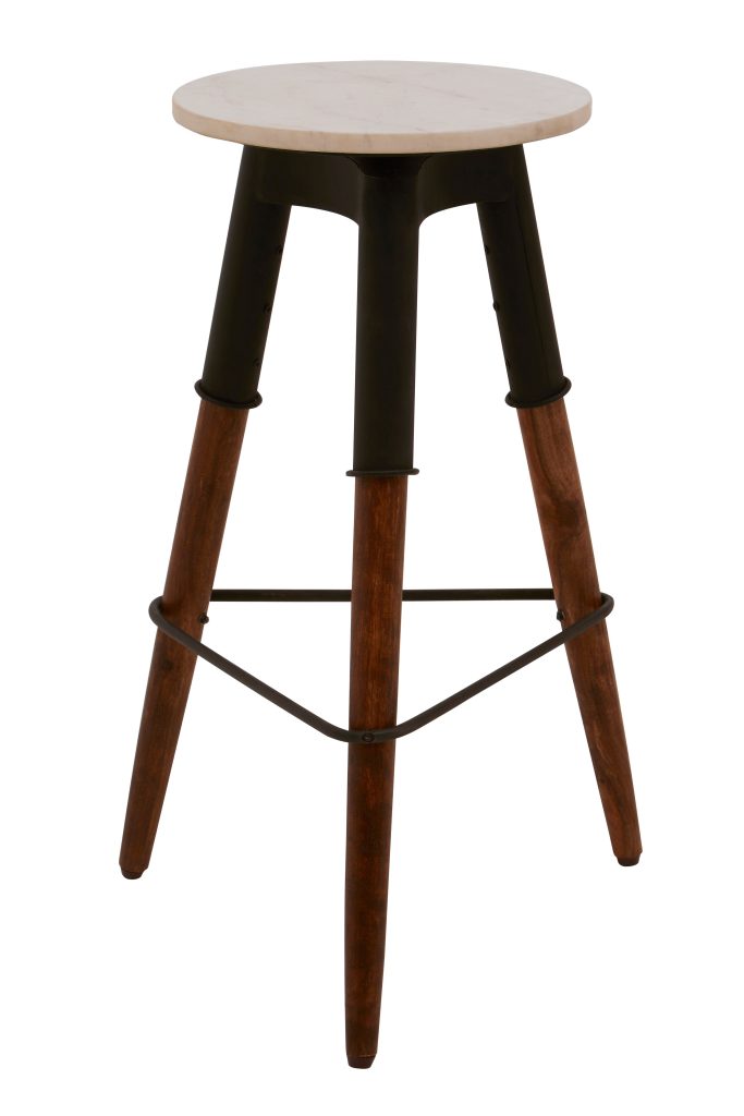 Stylish 3 Leg Bar Stool With Wood Top, Counter Seat With Triangular Footrest, Functional Wooden Tall Stool