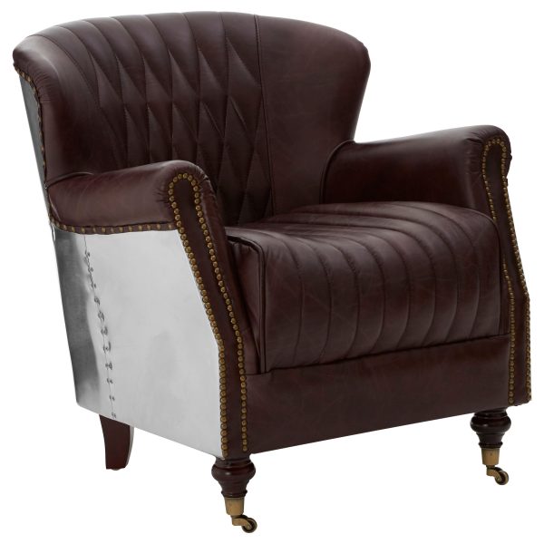 Elegant Coffee Leather ArmchairModern Accent Chair With Scrolled ArmsTufted Backrest ChairLounge Chair | Bed Sava
