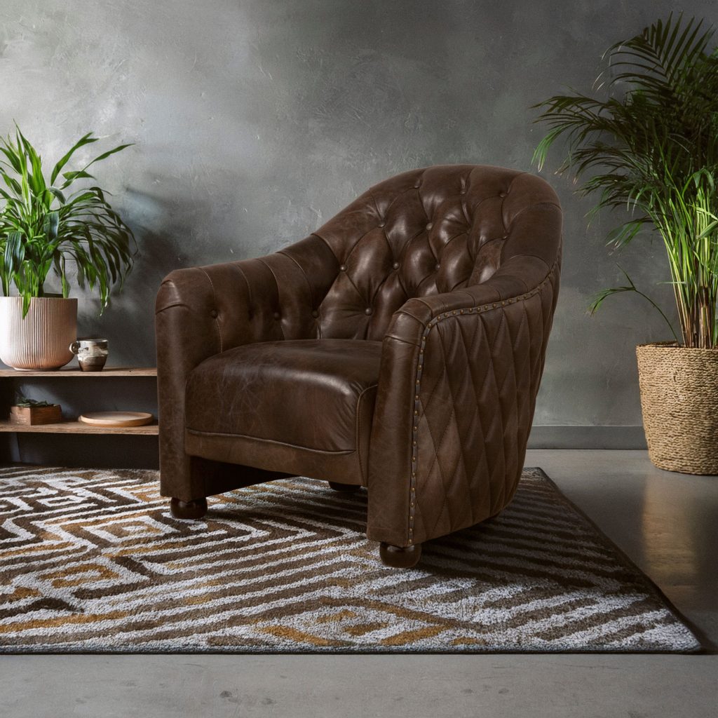 Grey Leather Classic Armchair,Walnut Quilted Back Wooden Chair,Chesterfield Button Tufted Armrest Chair