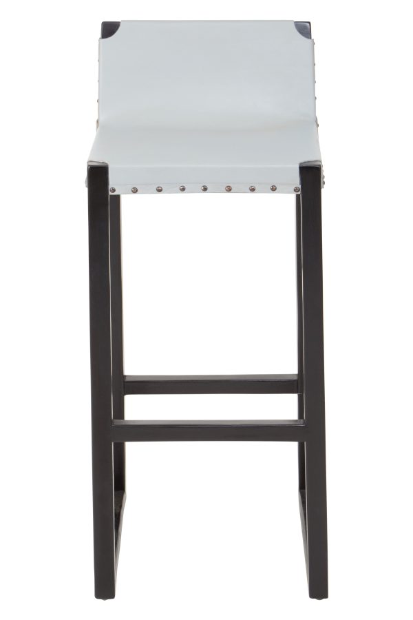 Grey Leather Bar StoolKitchen Seat With Comfy FootrestSustainable Teak Wood Framed StoolCounter Seat | Bed Sava