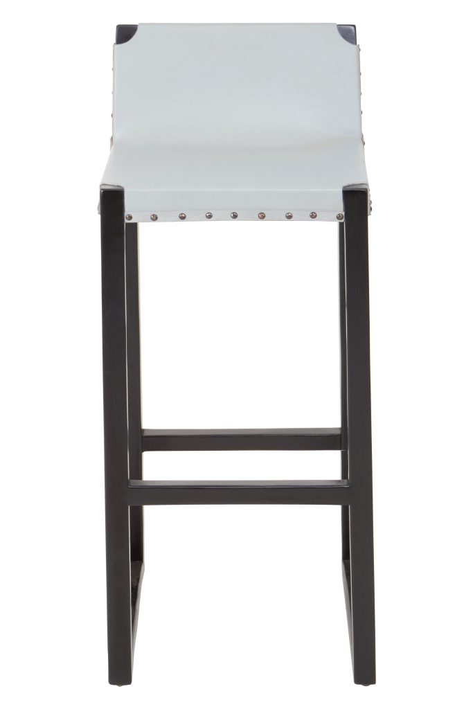 Grey Leather Bar Stool,Kitchen Seat With Comfy Footrest,Sustainable Teak Wood Framed Stool,Counter Seat